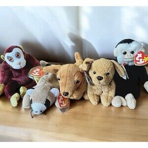TY Beanie Babies Lot Of 5 Retired Hang Tags Excellent Gen 4 5 Weenie Mooch Ringo